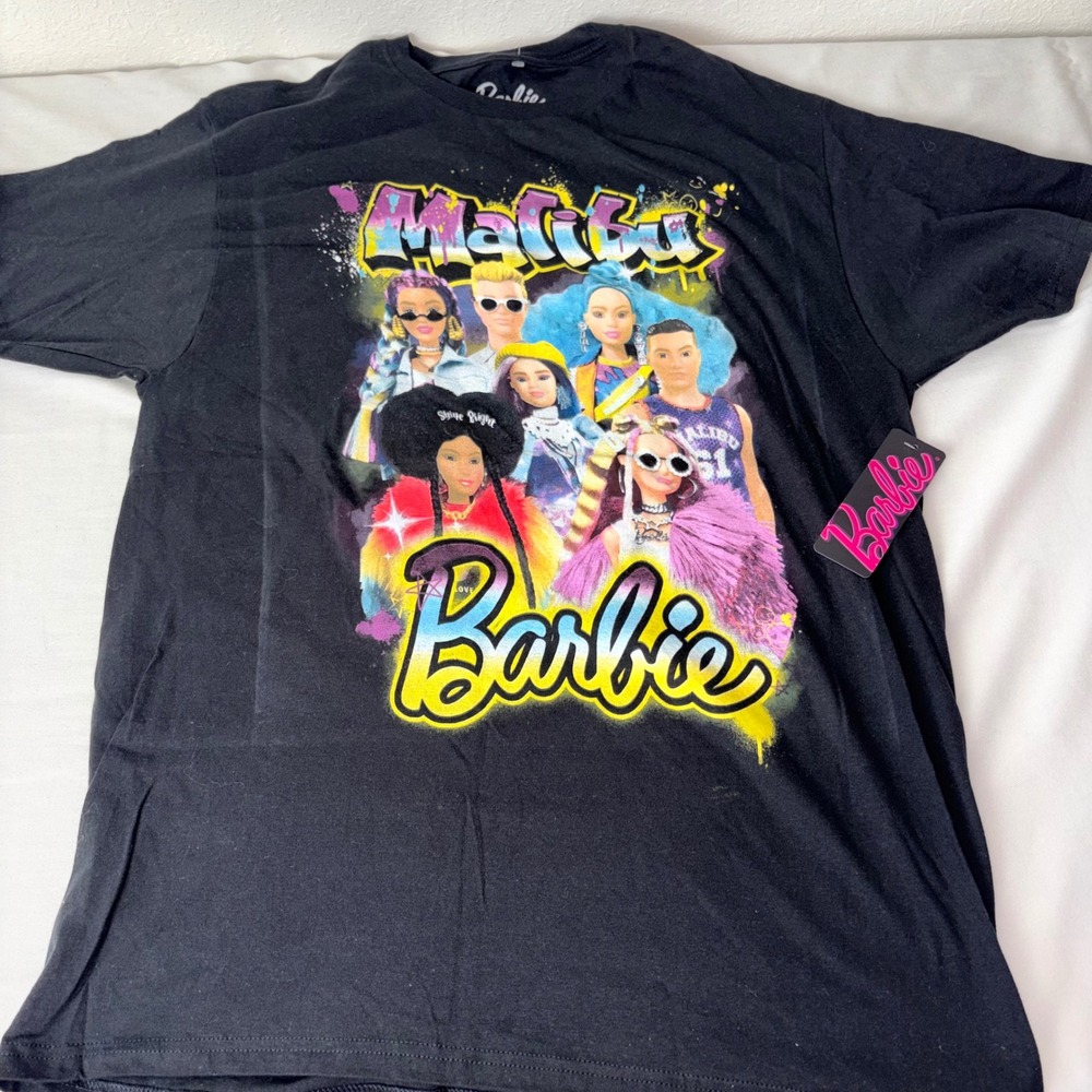 Barbie Malibu Graphic T Shirt Black Womens Large Short Sleeve‎ Cotton New